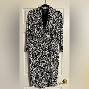 Ralph Lauren Navy and White Floral 3/4 Length Sleeve Dress